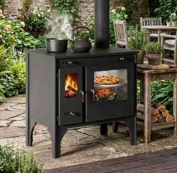 Outdoor-Küchenofen Gartenherd R ECO INOX mit Edelstahlbackofen, rechte Version